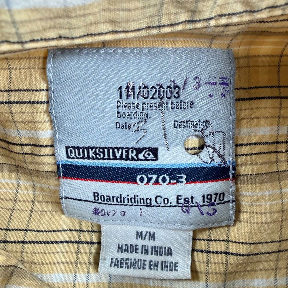 Vtg Y2k Quiksilver Men Med Butter Yellow Plaid S/S Button Up Shirt 2000s Skater - Picture 6 of 7